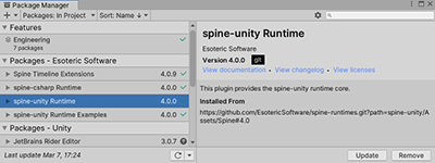 Listed spine-unity packages